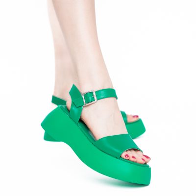 Sandale Damă cu talpă groasă piele ecologică Verde (BS801SN2405438)