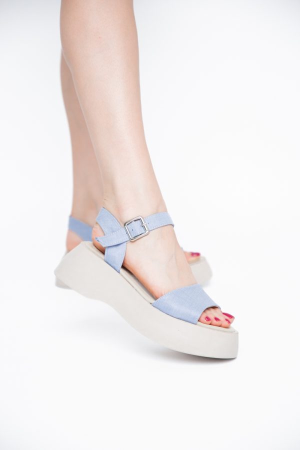 Sandale Damă cu talpă groasă piele ecologică aspect denim Albastru deschis (BS801SN2405509) 119