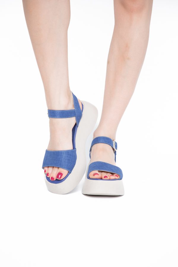 Sandale Damă cu talpă groasă piele ecologică aspect denim Albastru inchis (BS801SN2405439) 123