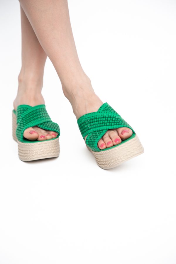 Papuci Damă cu Tapă Groasă din Piele Naturală culoare Verde Nicoletta (BS30320TR2405569) 123