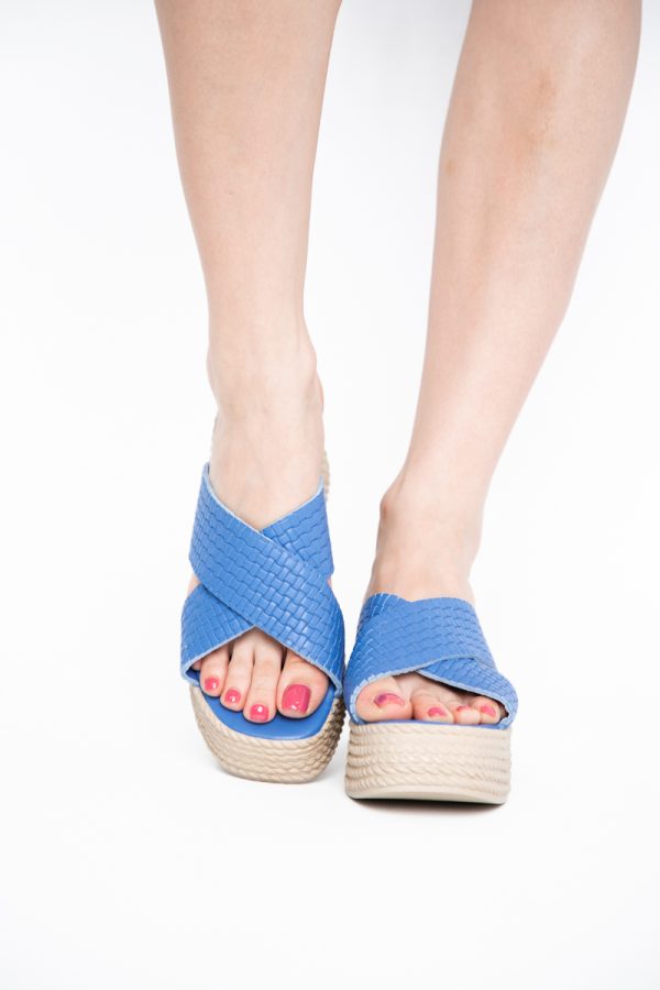 Papuci Damă cu Tapă Groasă din Piele Naturală culoare Albastru Nicoletta (BS30320TR2405568) 123