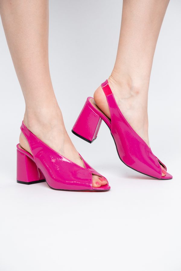Sandale damă cu Toc Gros Vârf Rotund Piele Ecologică Fuchsia BS667SN2405599 119