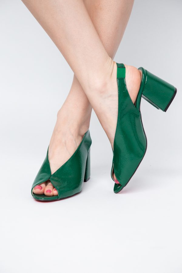 Sandale damă cu Toc Gros Vârf Rotund Piele Ecologică Verde BS667SN2405600 121