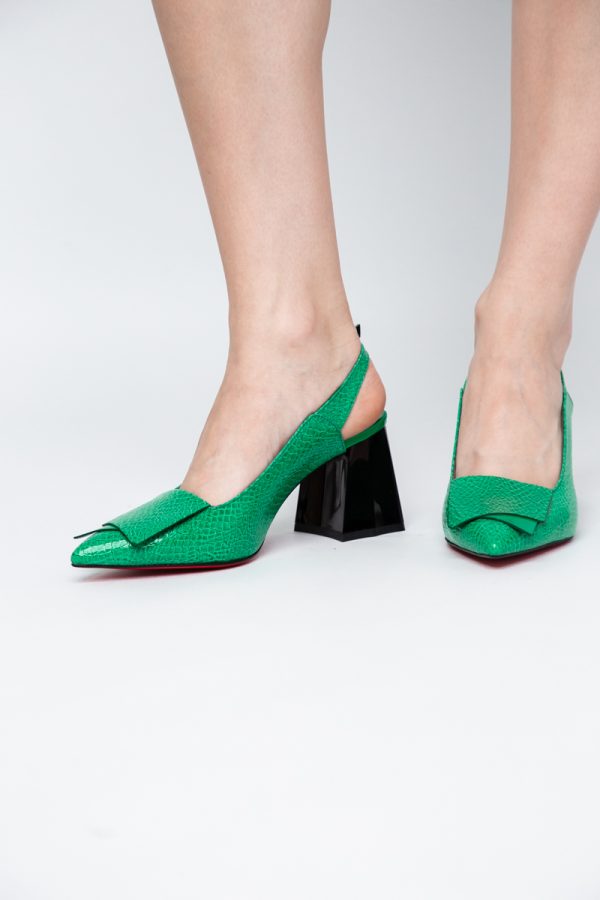 Pantofi damă cu Toc Eleganti Decupați din Piele Ecologica culoare verde benetton- BS20021AY2405589 119