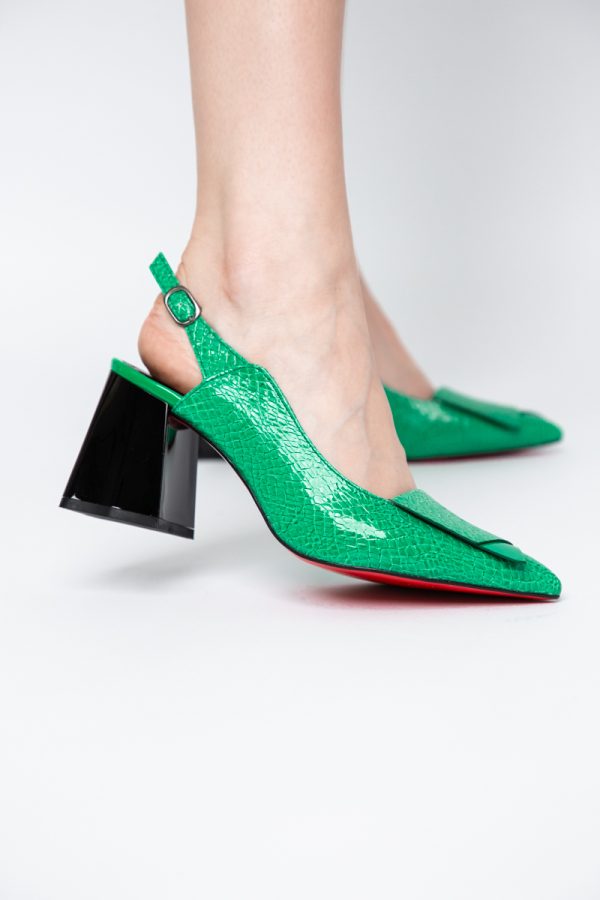 Pantofi damă cu Toc Eleganti Decupați din Piele Ecologica culoare verde benetton- BS20021AY2405589 121