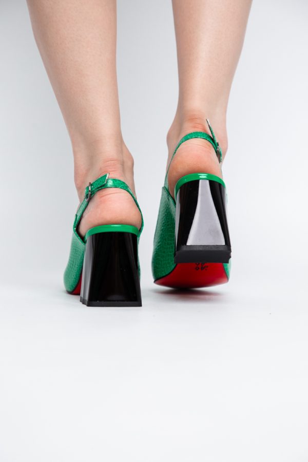 Pantofi damă cu Toc Eleganti Decupați din Piele Ecologica culoare verde benetton- BS20021AY2405589 123