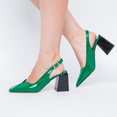 Pantofi damă Verzi cu Toc Eleganti Decupați din Piele Ecologica