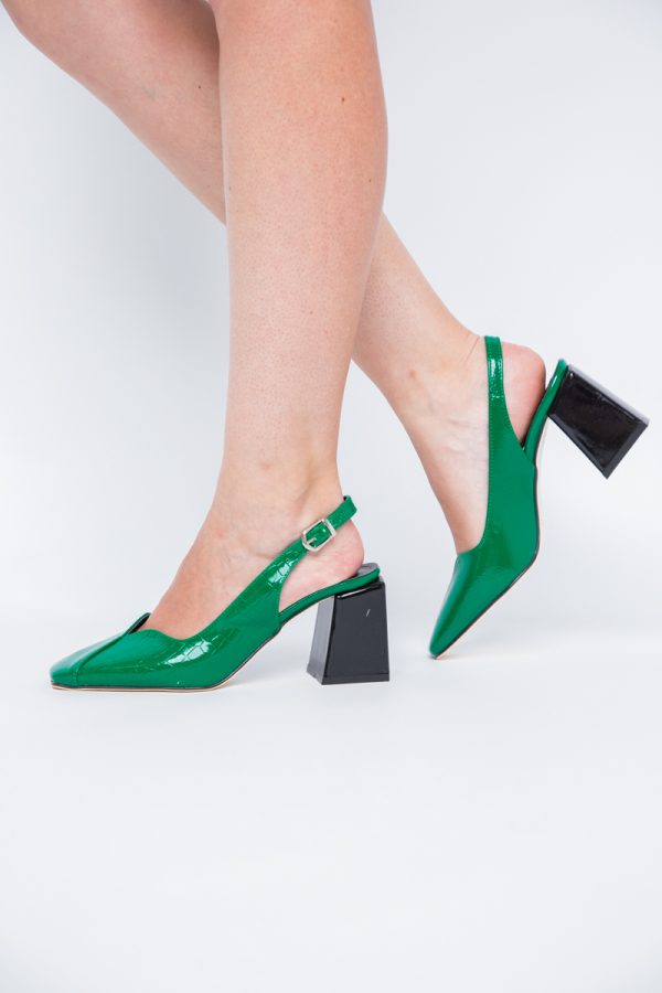 Pantofi damă Verzi cu Toc Eleganti Decupați din Piele Ecologica 119