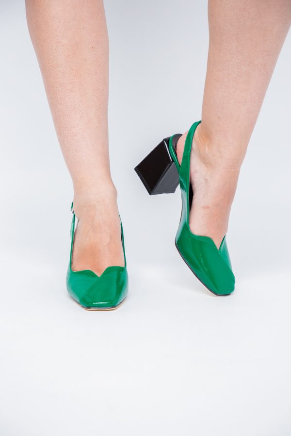 Pantofi damă Verzi cu Toc Eleganti Decupați din Piele Ecologica 121