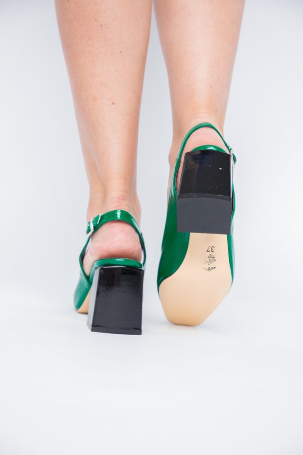 Pantofi damă Verzi cu Toc Eleganti Decupați din Piele Ecologica 123