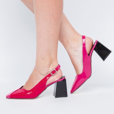 Pantofi damă cu Toc Eleganti Fuchsia Decupați din Piele Ecologica
