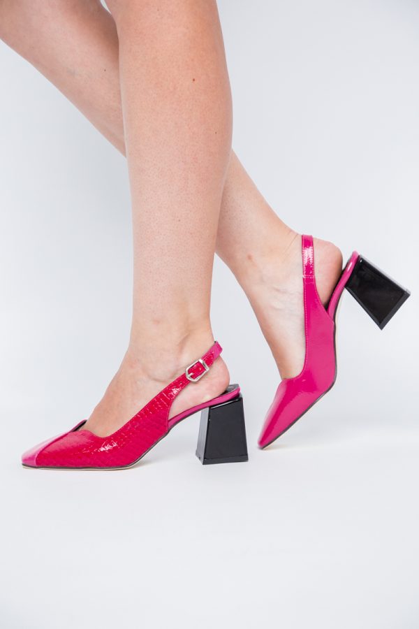 Pantofi damă cu Toc Eleganti Fuchsia Decupați din Piele Ecologica 119