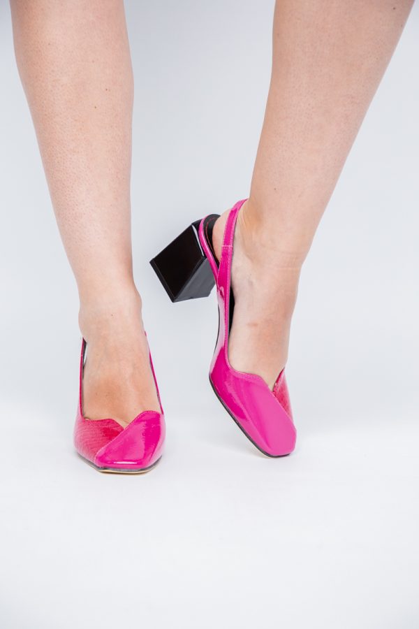 Pantofi damă cu Toc Eleganti Fuchsia Decupați din Piele Ecologica 121
