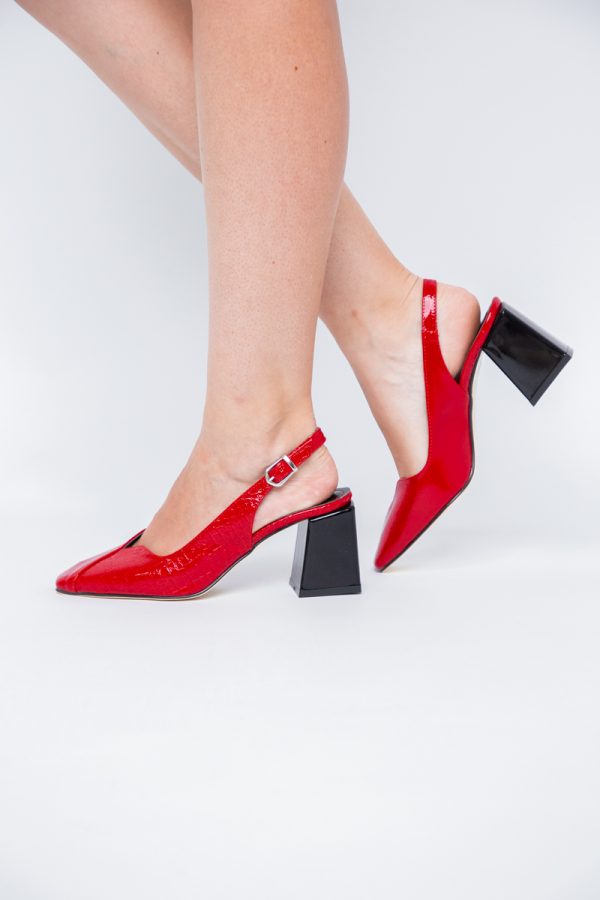 Pantofi damă Roșii cu Toc Eleganti Decupați din Piele Ecologica 119