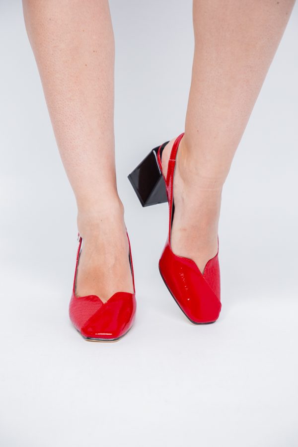 Pantofi damă Roșii cu Toc Eleganti Decupați din Piele Ecologica 121