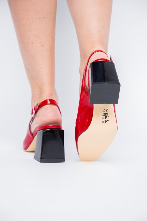 Pantofi damă Roșii cu Toc Eleganti Decupați din Piele Ecologica 123
