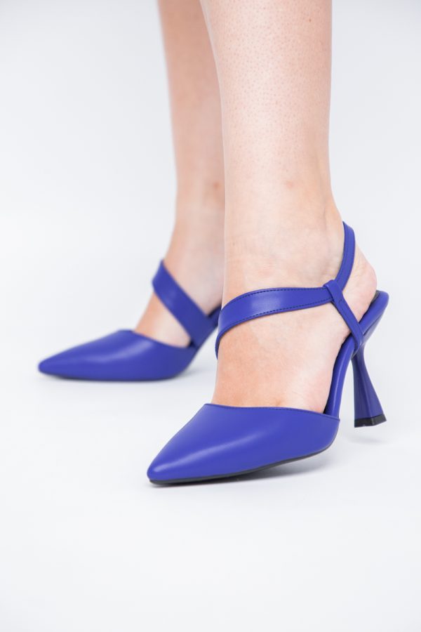 Pantofi Damă cu Toc Subțire din Piele Ecologică cu elastic Albastru BS610AY2405597 119