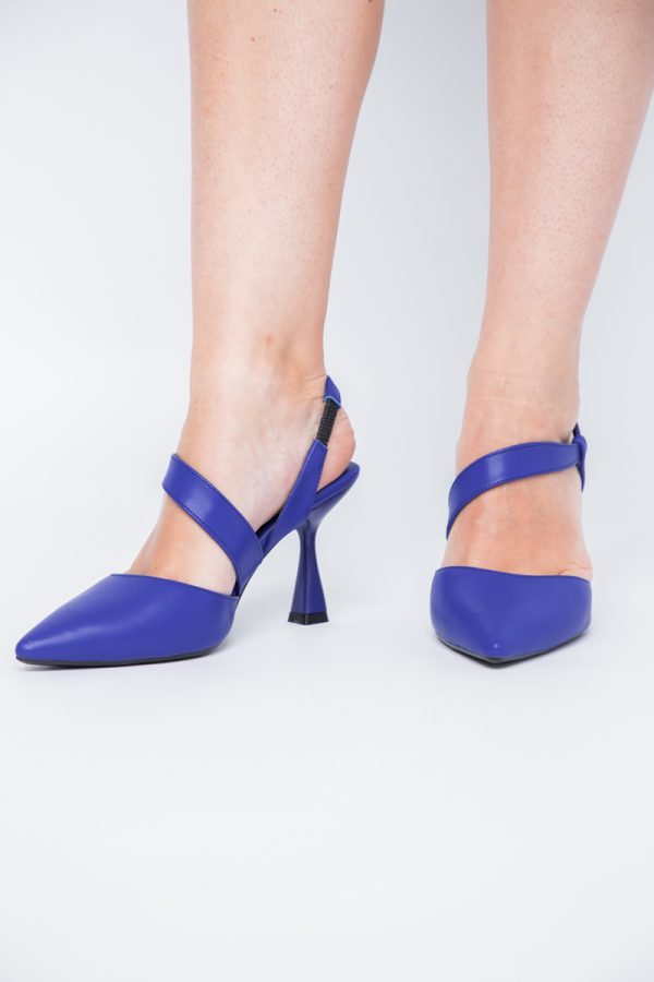 Pantofi Damă cu Toc Subțire din Piele Ecologică cu elastic Albastru BS610AY2405597 121