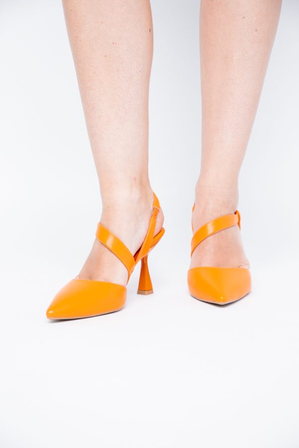Pantofi Damă cu Toc Subțire din Piele Ecologică cu elastic Portocaliu BS610AY2405596 121