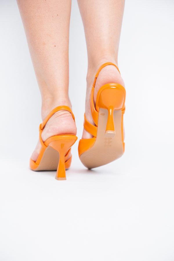 Pantofi Damă cu Toc Subțire din Piele Ecologică cu elastic Portocaliu BS610AY2405596 123