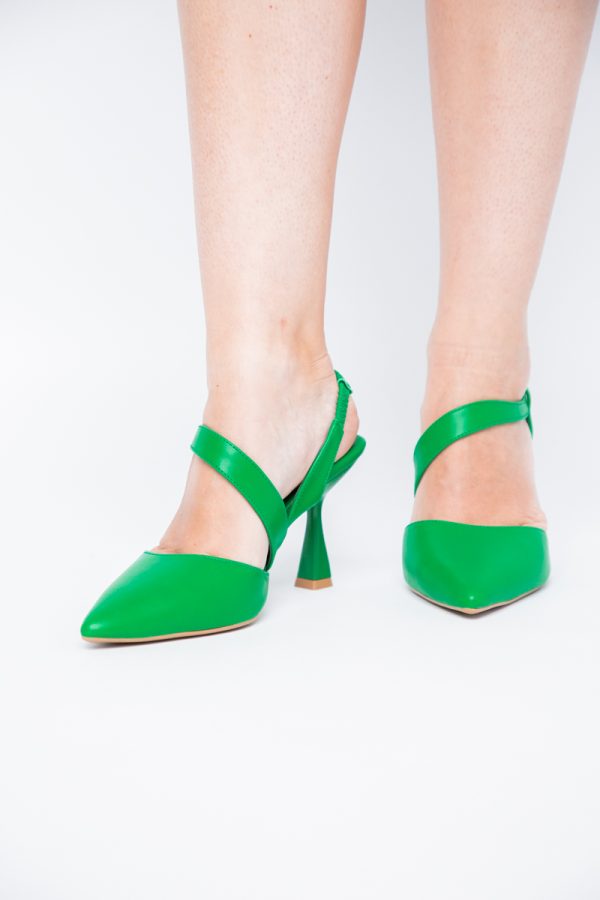 Pantofi Damă cu Toc Subțire din Piele Ecologică cu elastic Verde BS610AY2405598 121