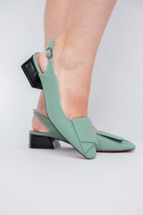 Pantofi Damă cu Toc Jos din Piele Ecologică culoare Verde Mentă (BS5001D2406667) 119