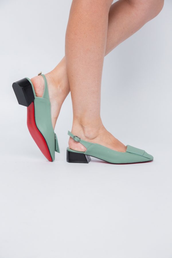 Pantofi Damă cu Toc Jos din Piele Ecologică culoare Verde Mentă (BS5001D2406667) 123