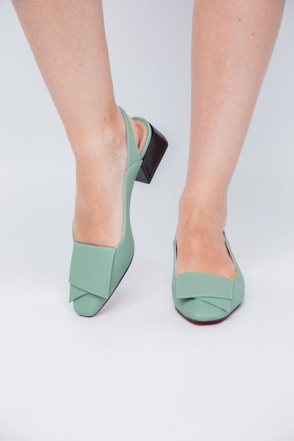 Pantofi Damă cu Toc Jos din Piele Ecologică culoare Verde Mentă (BS5001D2406667) 121