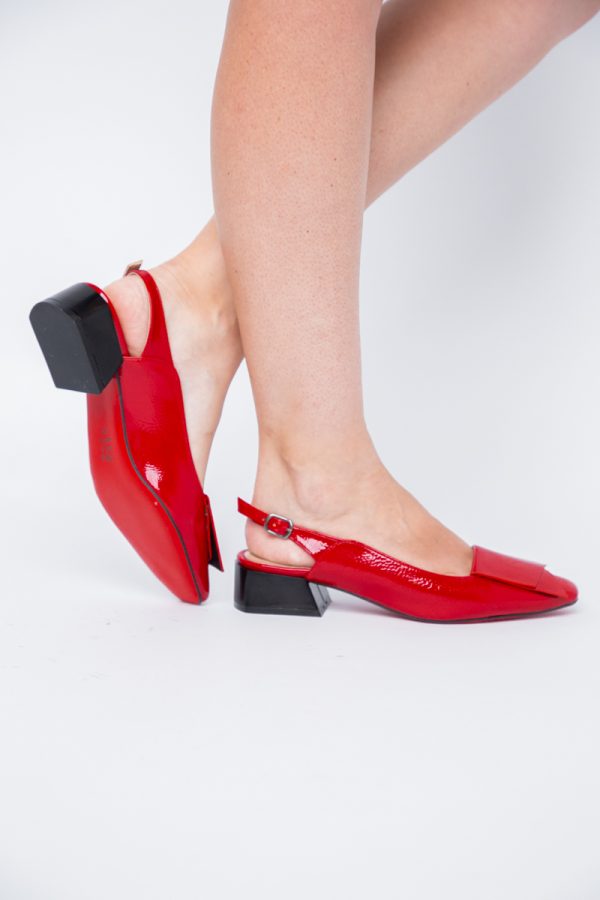 Pantofi Damă cu Toc Jos din Piele Ecologică culoare Roșu Lac (BS5001D2405614) 123