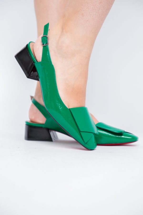 Pantofi Damă cu Toc Jos din Piele Ecologică culoare Verde Lac (BS5001D2405618) 119