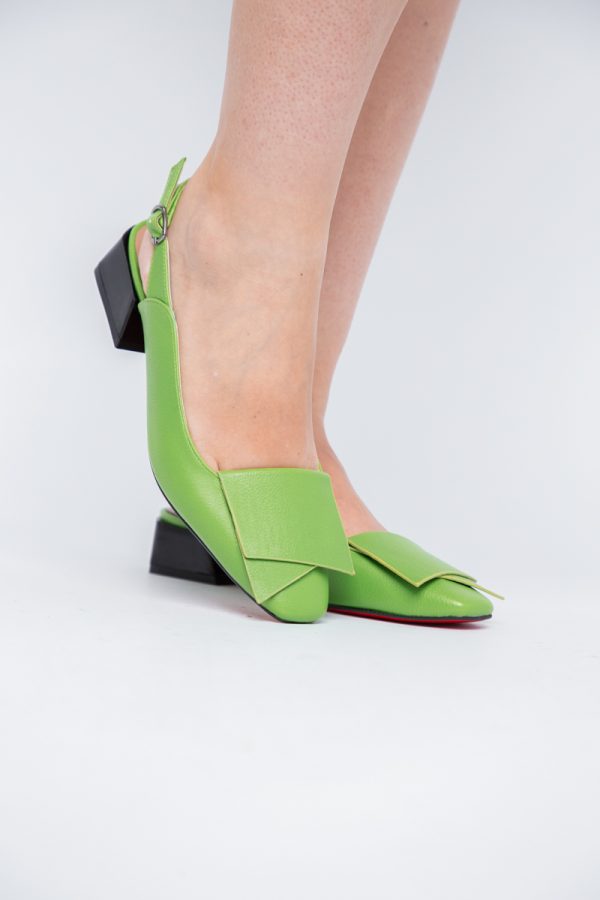 Pantofi Damă cu Toc Jos din Piele Ecologică culoare Verde Lemon(BS5001D405608) 119