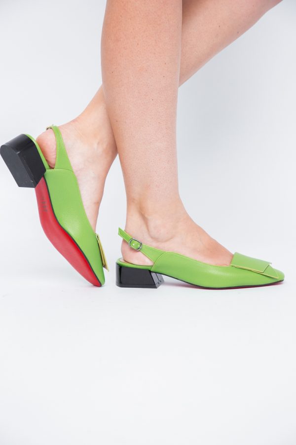 Pantofi Damă cu Toc Jos din Piele Ecologică culoare Verde Lemon(BS5001D405608) 123