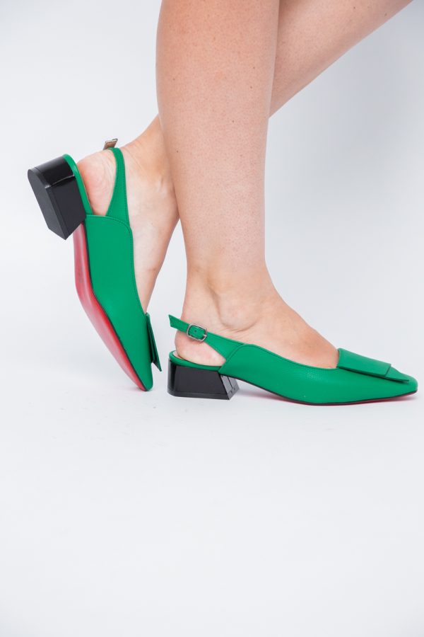 Pantofi Damă cu Toc Jos din Piele Ecologică culoare Verde Benetton(BS5001D405607) 123