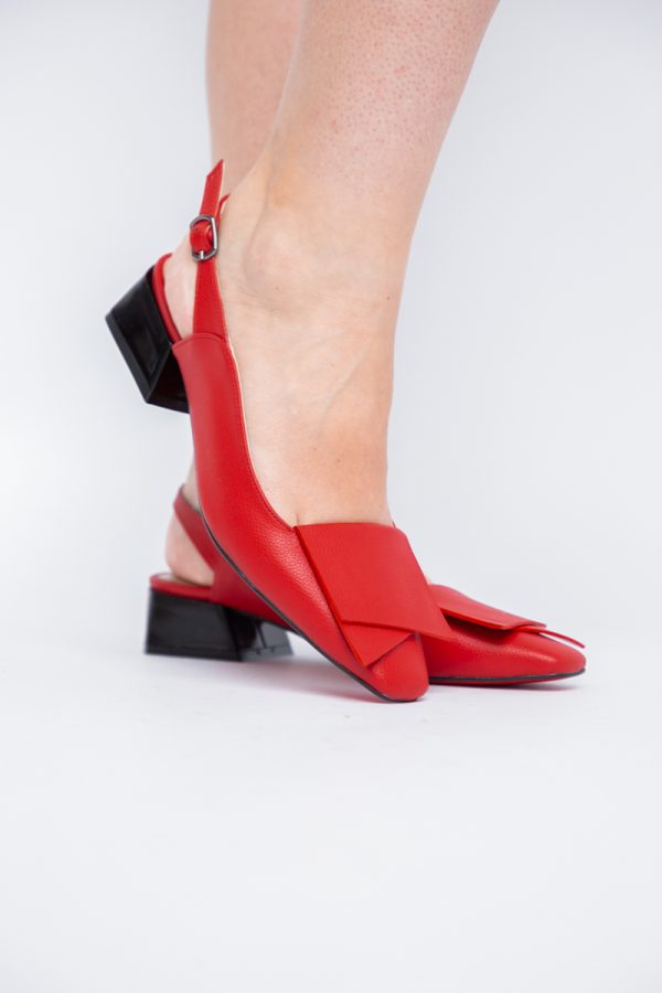 Pantofi Damă cu Toc Jos din Piele Ecologică culoare Roșu (BS5001D405605) 119
