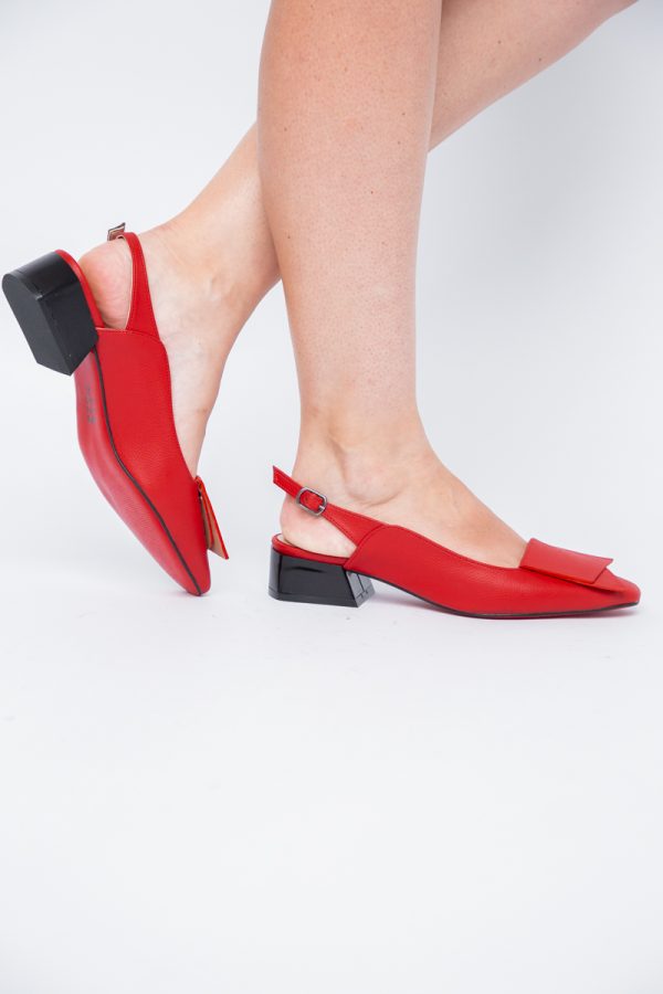 Pantofi Damă cu Toc Jos din Piele Ecologică culoare Roșu (BS5001D405605) 123