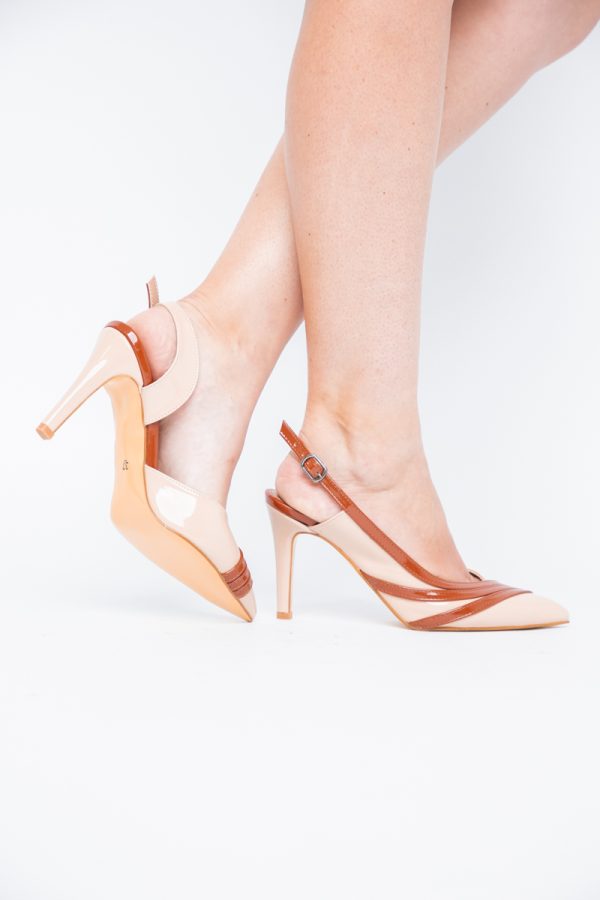 Pantofi Damă cu Toc Subțire din Piele Ecologică Bej-Maro BS793AY2405548 119