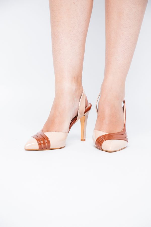 Pantofi Damă cu Toc Subțire din Piele Ecologică Bej-Maro BS793AY2405548 123