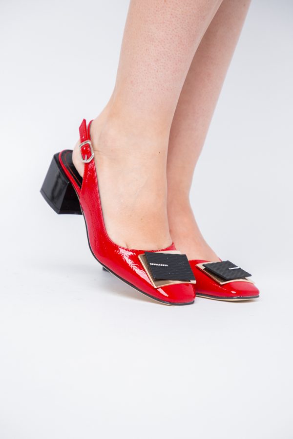 Pantofi damă cu Toc Roșii Eleganti Decupați cu Pietricele Piele Ecologica 121