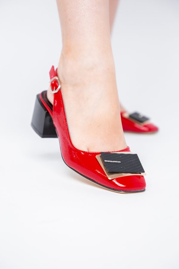 Pantofi damă cu Toc Roșii Eleganti Decupați cu Pietricele Piele Ecologica 119