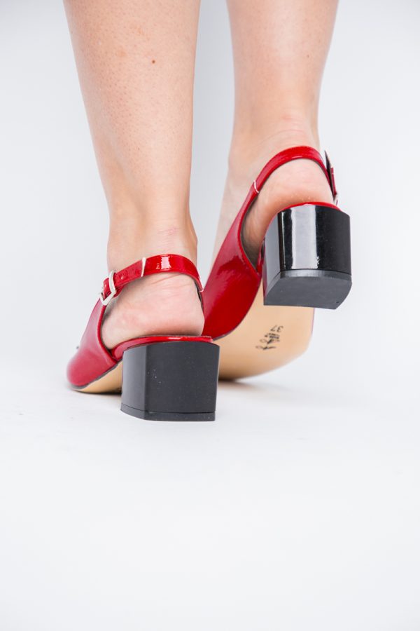 Pantofi damă cu Toc Roșii Eleganti Decupați cu Pietricele Piele Ecologica 123