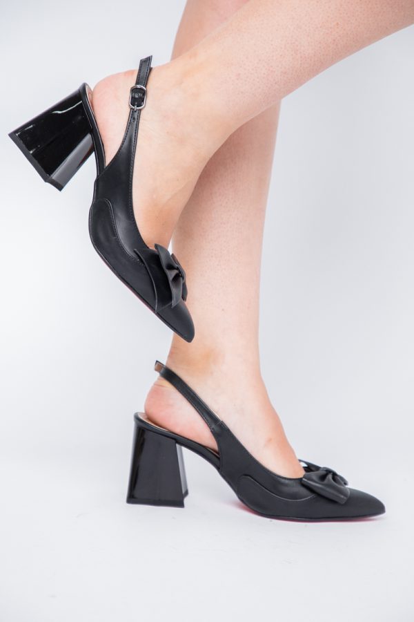 Pantofi damă cu Toc Eleganti Decupați cu Fundiță din Piele Ecologica culoare Negru - BS7121AY2405294 121