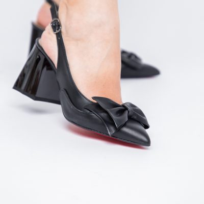 Pantofi damă cu Toc Eleganti Decupați cu Fundiță din Piele Ecologica culoare Negru - BS7121AY2405294