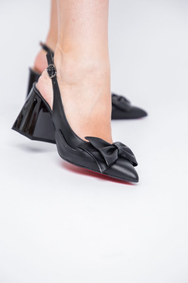 Pantofi damă cu Toc Eleganti Decupați cu Fundiță din Piele Ecologica culoare Negru - BS7121AY2405294 119