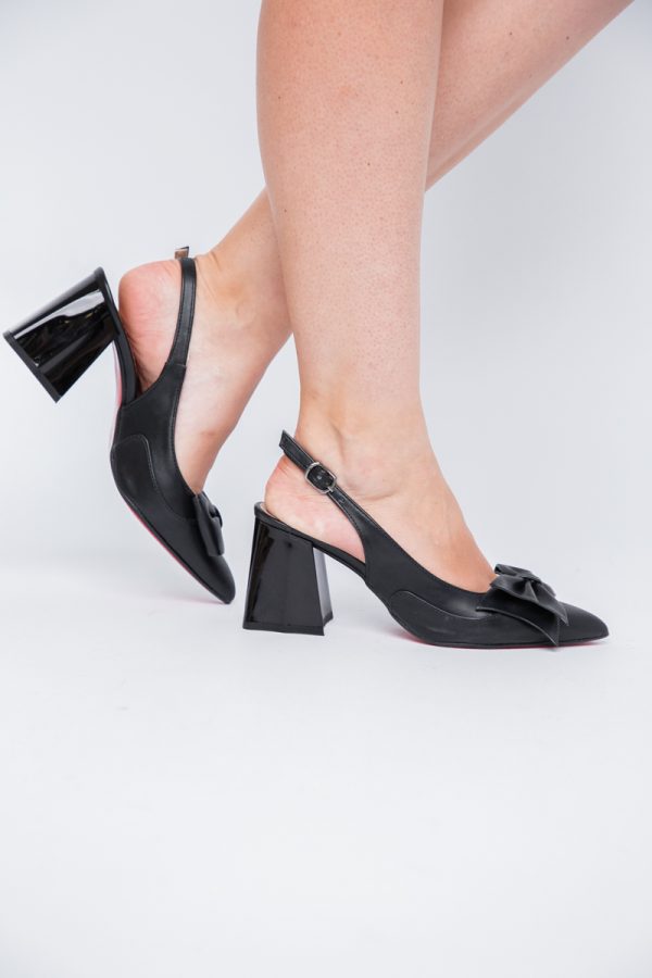 Pantofi damă cu Toc Eleganti Decupați cu Fundiță din Piele Ecologica culoare Negru - BS7121AY2405294 123