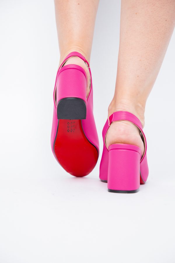 Sandale Damă Fuchsia cu Toc Gros Vârf Rotund Piele Ecologică 123