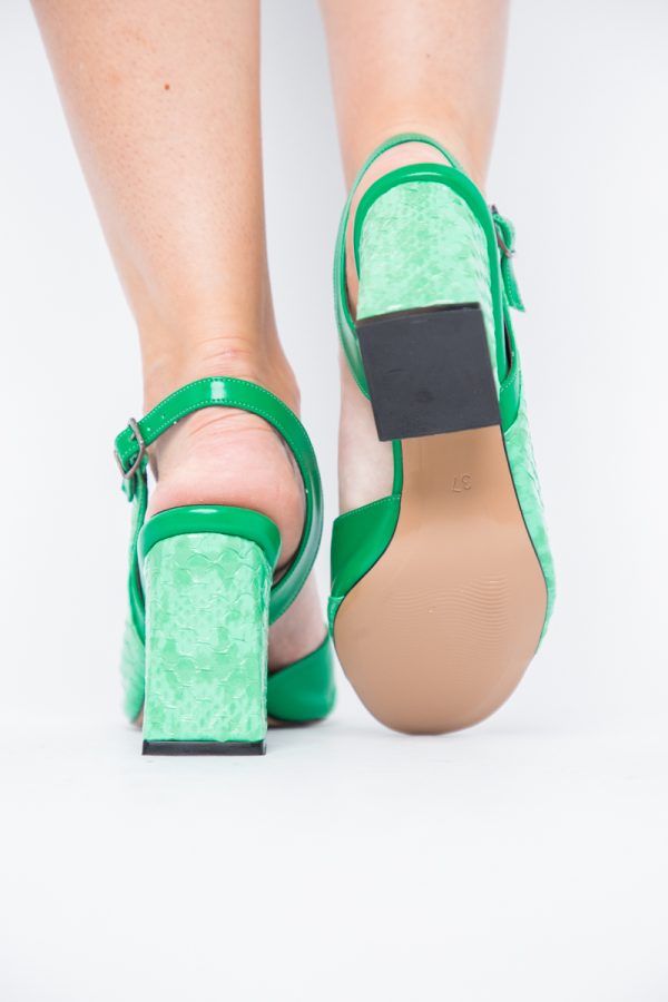 Sandale damă cu Toc Gros Vârf Rotund Piele Ecologică Verde BS703SN2405376 123