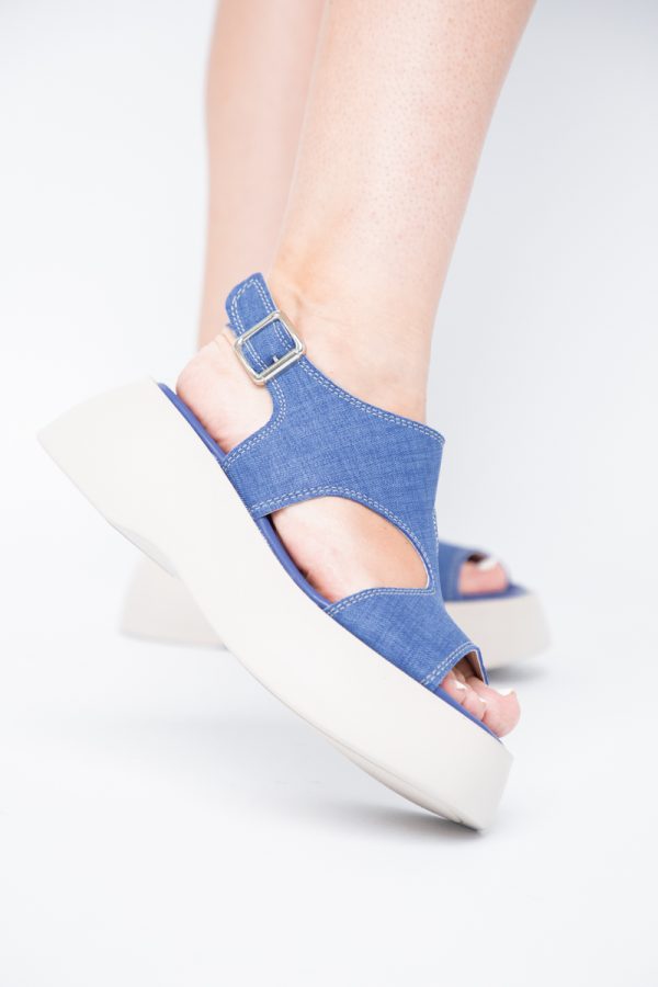 Sandale Damă cu talpă groasă Albastru închis aspect denim piele ecologică 121