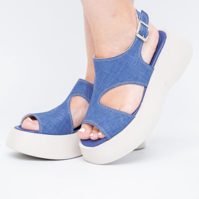 Sandale Damă cu talpă groasă Albastru închis aspect denim piele ecologică
