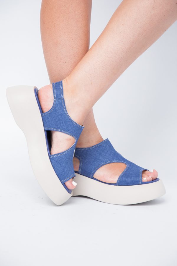 Sandale Damă cu talpă groasă Albastru închis aspect denim piele ecologică 123