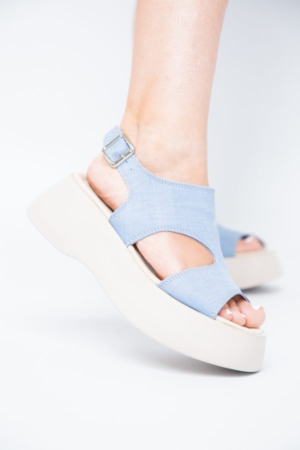 Sandale Damă cu talpă groasă Albastru deschis aspect denim piele ecologică 121